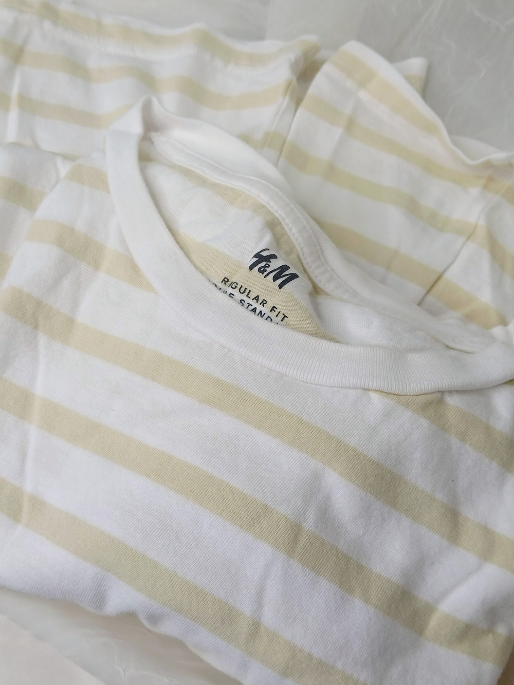 H&M White Tee with Cream Stripes